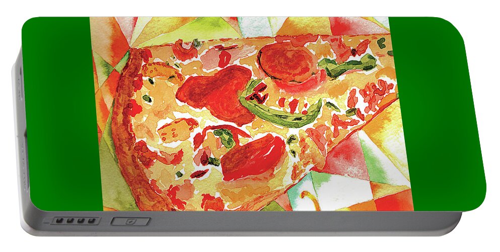 Watercolor Portable Battery Charger featuring the painting Pizza Pizza by Paula Ayers