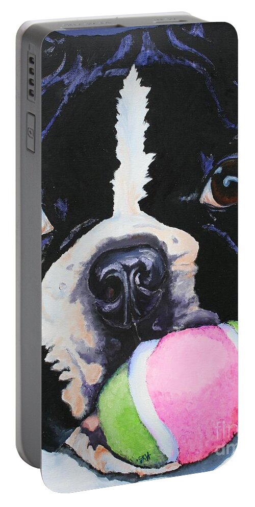 Boston Terrier Portable Battery Charger featuring the painting Play Ball by Susan Herber