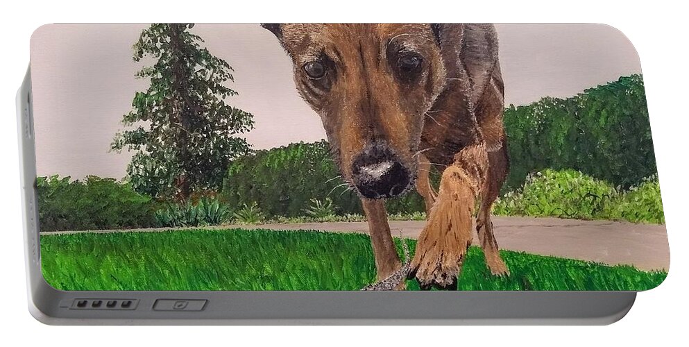 Dog Portable Battery Charger featuring the painting Play With Me by Kevin Daly