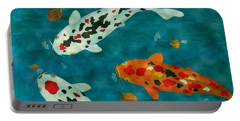 Koi Fish Portable Battery Charger featuring the painting Playful Koi Fishes original acrylic painting by Georgeta Blanaru