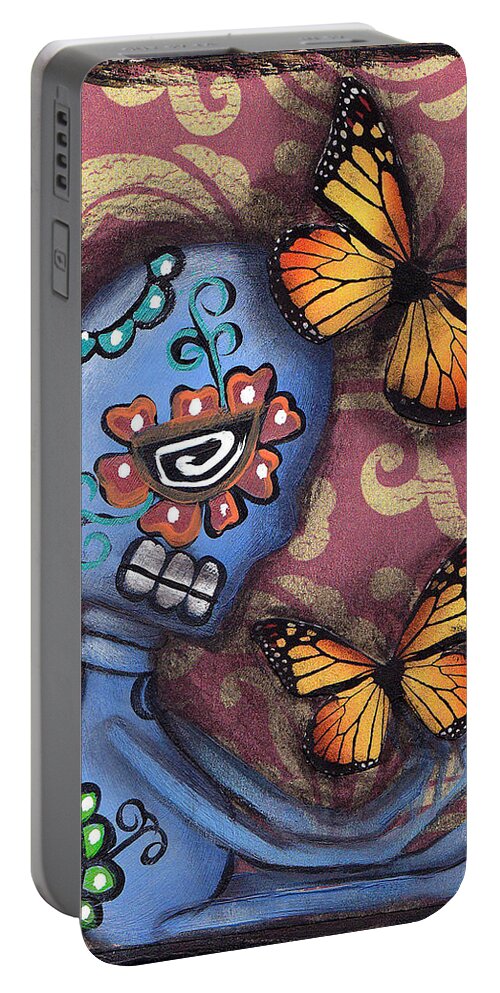 Day Of The Dead Portable Battery Charger featuring the painting Playing with Monarchs by Abril Andrade
