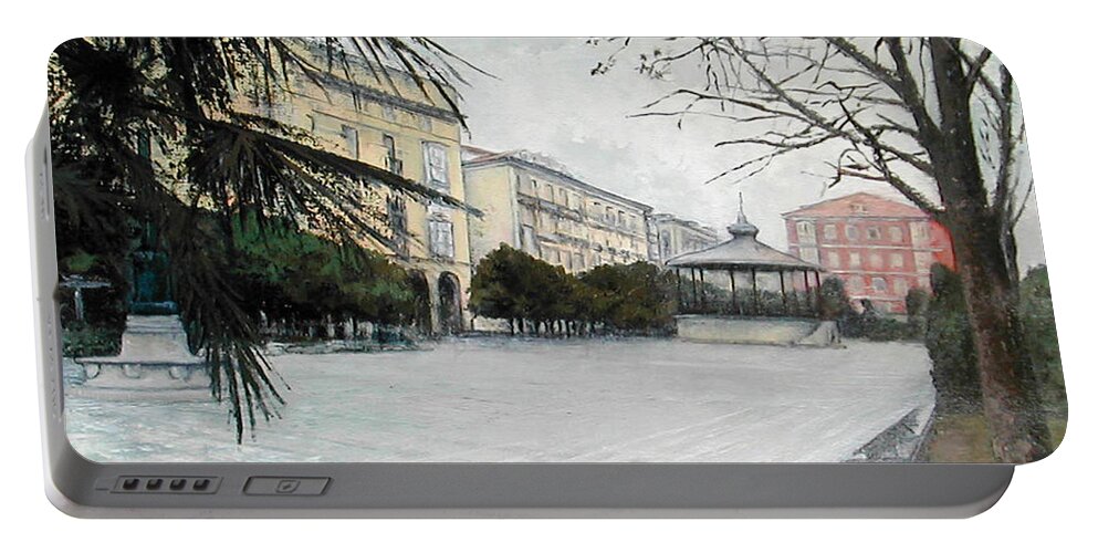 Santander Portable Battery Charger featuring the painting Plaza de Pombo-Santander by Tomas Castano