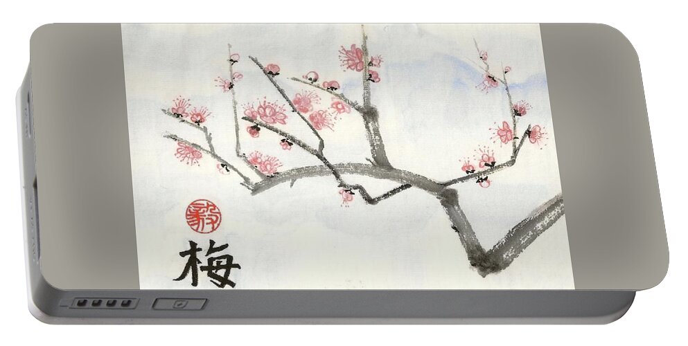 Flower Portable Battery Charger featuring the painting Plum ume branch by Terri Harris