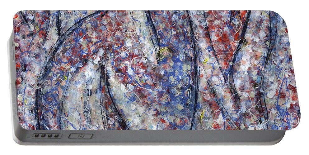 Abstract Portable Battery Charger featuring the painting Plum Village by Lynne Taetzsch