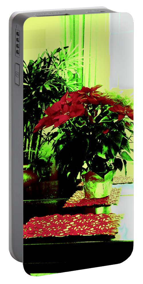 Poinsettia By Kef Portable Battery Charger featuring the digital art Poinsettia by KEF by Karen Francis