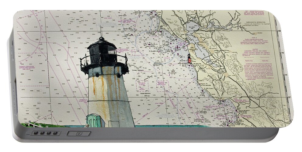 California Portable Battery Charger featuring the painting Point Montara Lighthouse on a NOAA Nautical Chart by Mike Robles