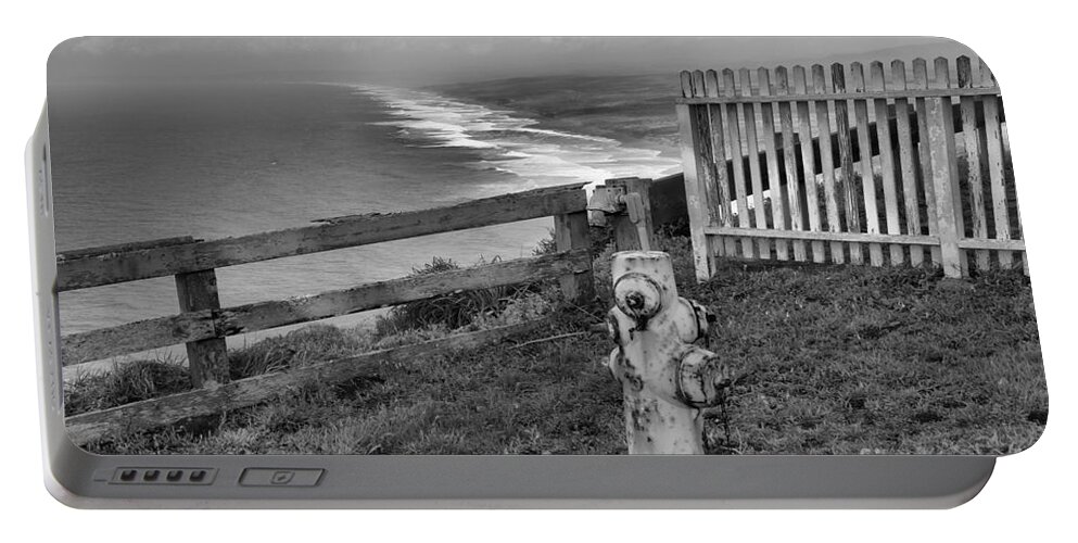 Fire Hydrant Portable Battery Charger featuring the photograph Point Reyes Fire Hydrant Black And White by Adam Jewell