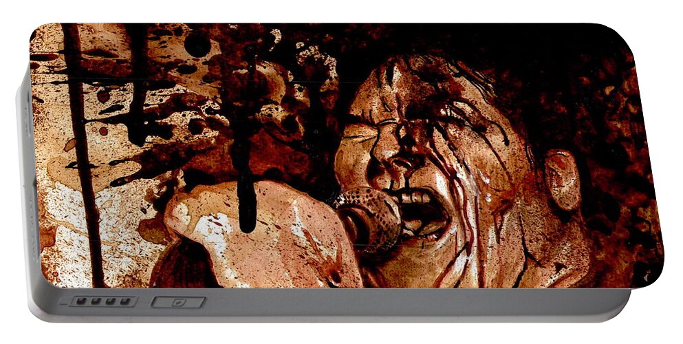 Ryan Almighty Portable Battery Charger featuring the painting POISON IDEA - JERRY - dry blood by Ryan Almighty