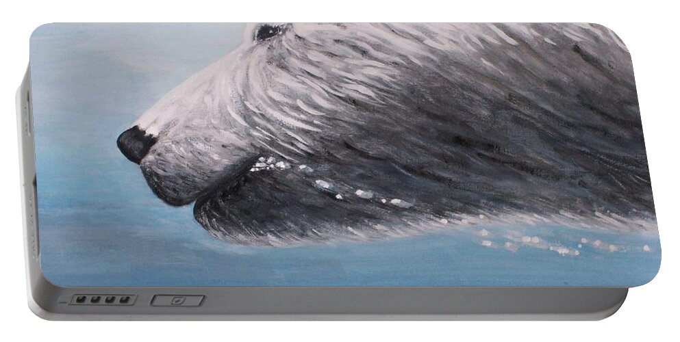 Polar Portable Battery Charger featuring the painting Polar Bear Splash by Judy Kirouac
