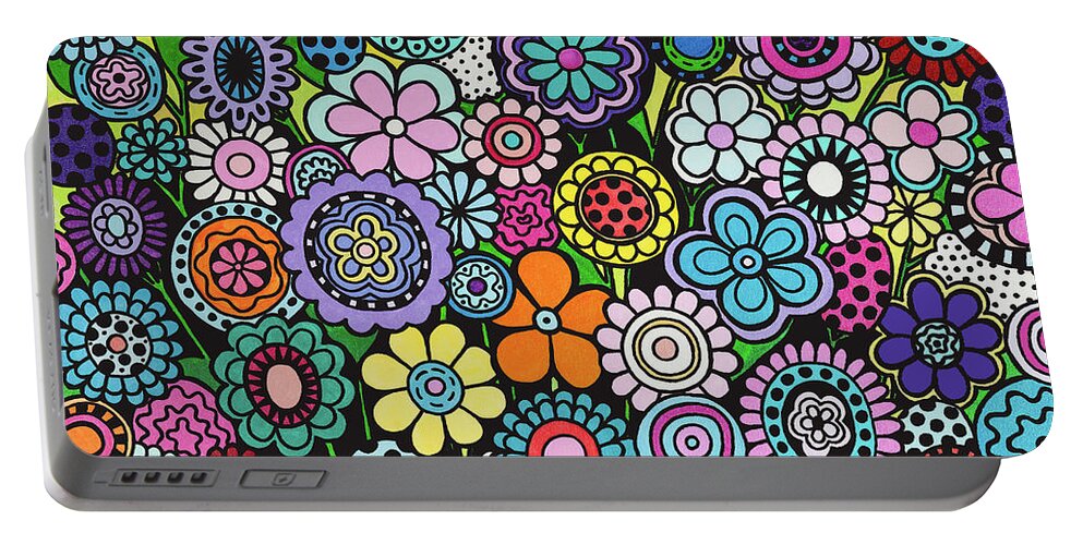 Flowers Portable Battery Charger featuring the painting Polka Dot Garden by Beth Ann Scott