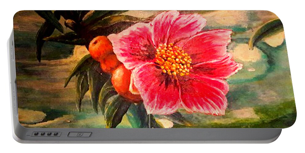 Art Portable Battery Charger featuring the painting Flower on the Road by Medea Ioseliani