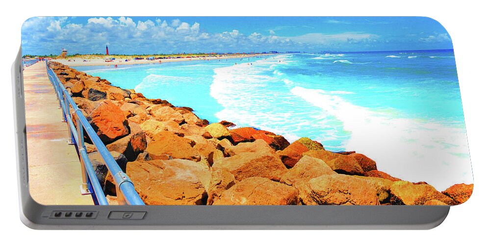 Fishing Jetty Portable Battery Charger featuring the photograph Ponce Inlet Jetty by Art Mantia