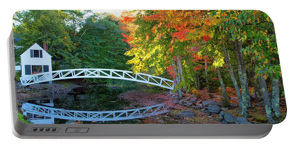 Reflection Portable Battery Charger featuring the photograph Pond Bridge Reflection by Nancy Dunivin