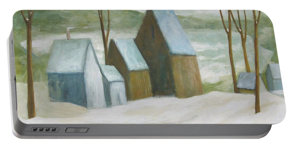 Winter Portable Battery Charger featuring the painting Pond Farm In Winter by Glenn Quist