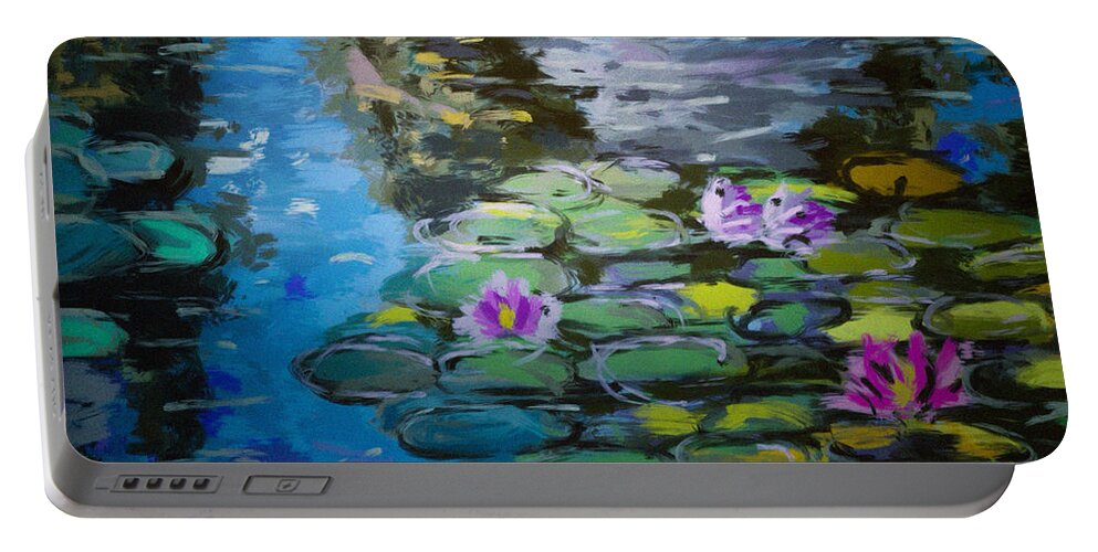 Pond Portable Battery Charger featuring the painting Pond In Monet Garden by Vit Nasonov