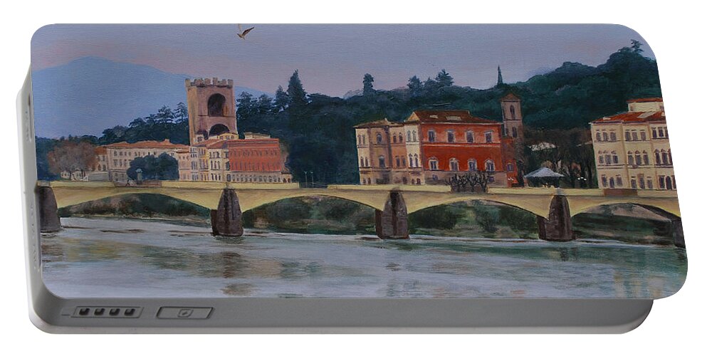 Acrylic Portable Battery Charger featuring the painting Ponte Vecchio landscape by Lynne Reichhart