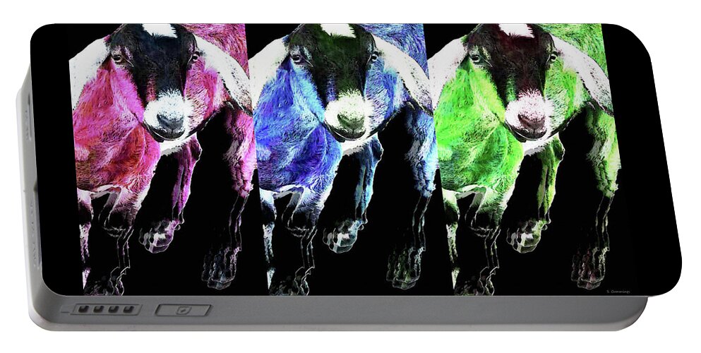 Goat Portable Battery Charger featuring the painting Pop Art Goats Trio - Sharon Cummings by Sharon Cummings