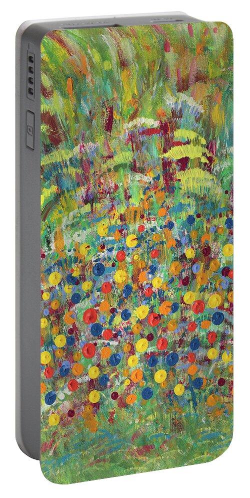 Flowers Portable Battery Charger featuring the painting Pop Ups by Bjorn Sjogren
