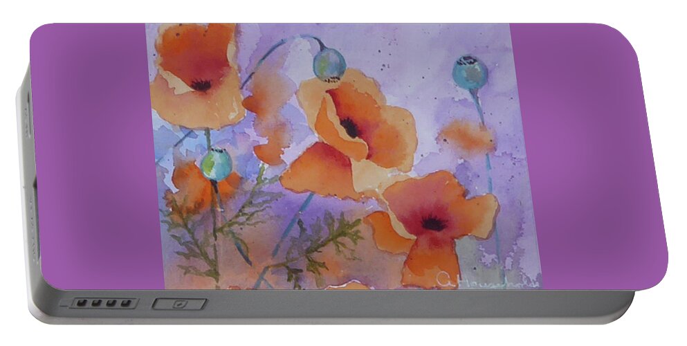 Poppy Poppies Portable Battery Charger featuring the painting Poppies by Amy Householder