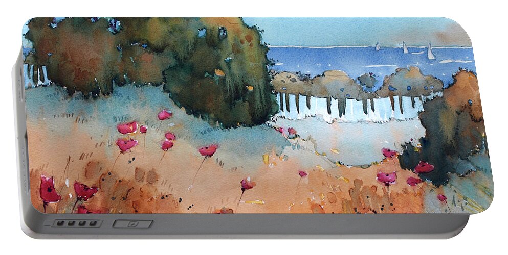 Seascape Portable Battery Charger featuring the painting Poppies by the Sea by Joyce Hicks