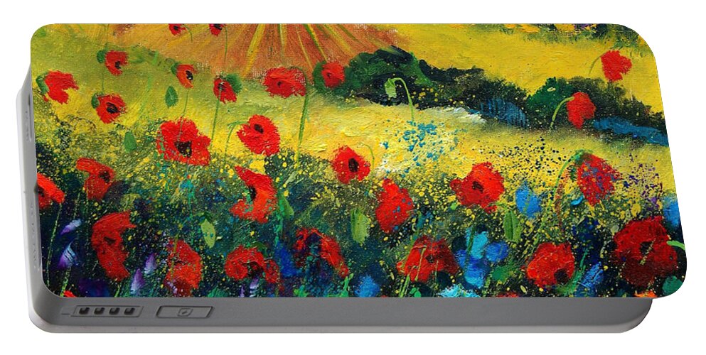 Flowers Portable Battery Charger featuring the painting Poppies In Tuscany by Pol Ledent