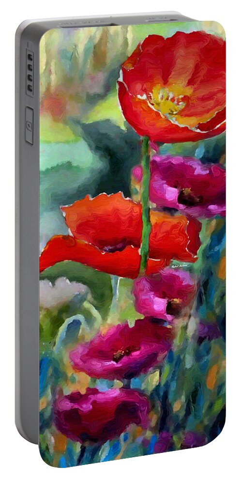 Rafael Salazar Portable Battery Charger featuring the painting Poppies in watercolor by Rafael Salazar