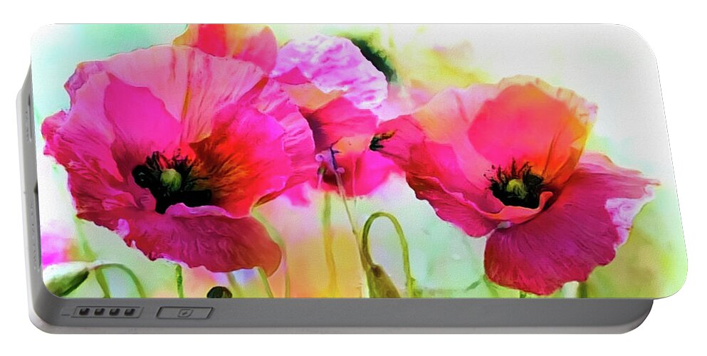 Poppy Portable Battery Charger featuring the mixed media Poppies by Lilia S