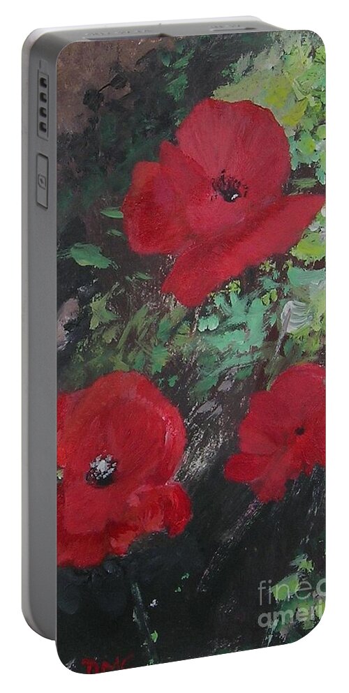 Red Portable Battery Charger featuring the painting Poppies by Lizzy Forrester