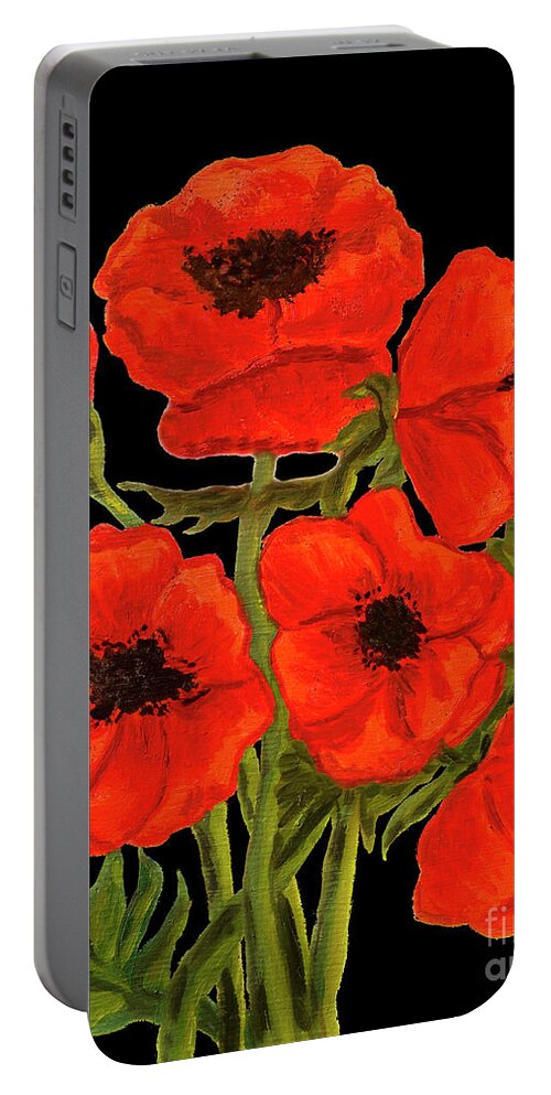Art Portable Battery Charger featuring the painting Poppies on black, painting by Irina Afonskaya