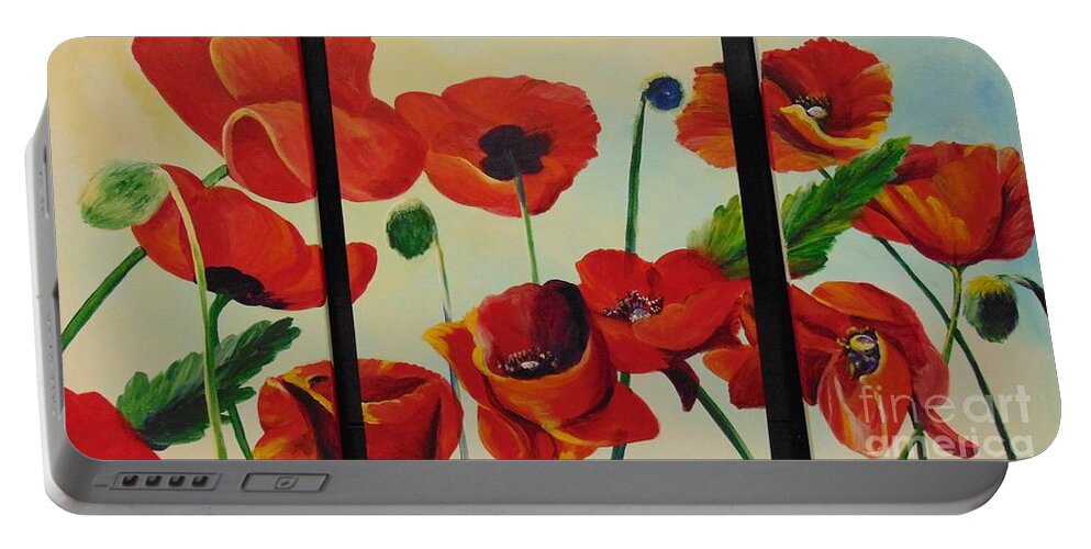 Acrylic Portable Battery Charger featuring the painting Poppies by Saundra Johnson