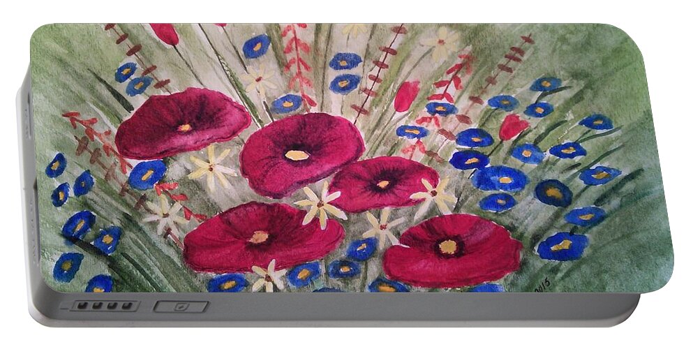 Red Poppies Portable Battery Charger featuring the painting Poppin' Poppies by Susan Nielsen