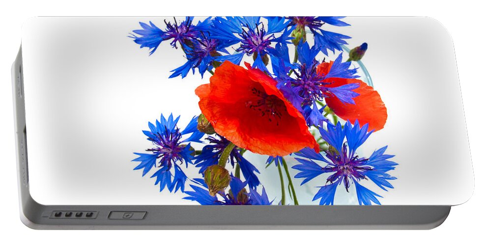 Poppy Portable Battery Charger featuring the photograph Poppy and Cornflower bouquet by Anastasy Yarmolovich