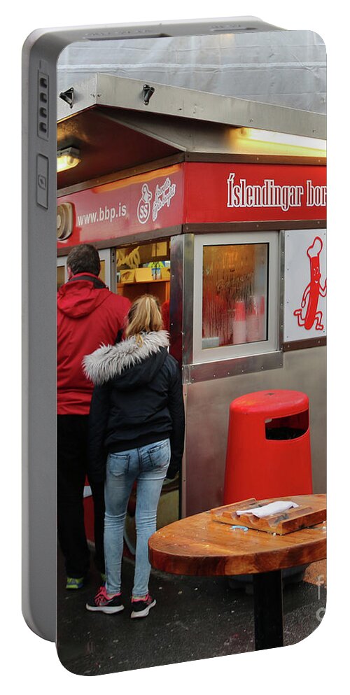 Hot Dog Stand Portable Battery Charger featuring the photograph Popular Iceland Hot Dog Stand 6202 by Jack Schultz