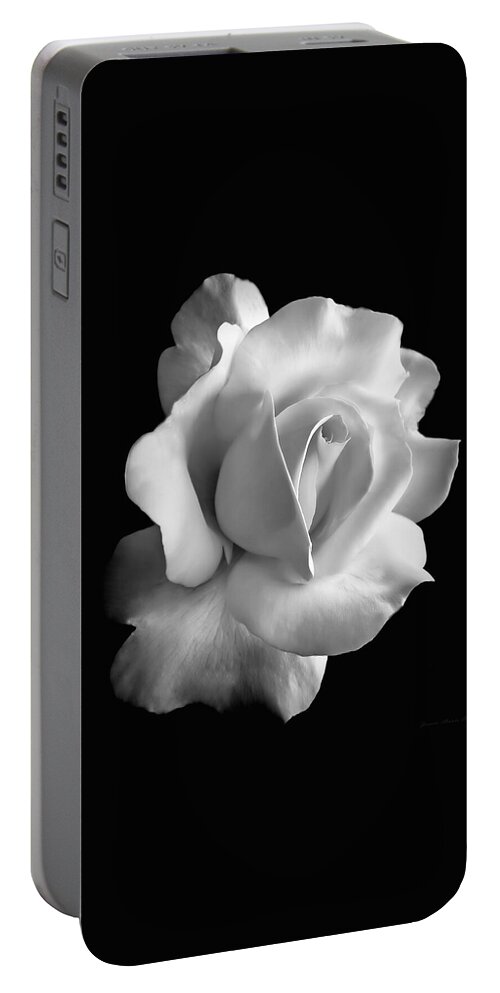 Rose Portable Battery Charger featuring the photograph Porcelain Rose Flower Black and White by Jennie Marie Schell