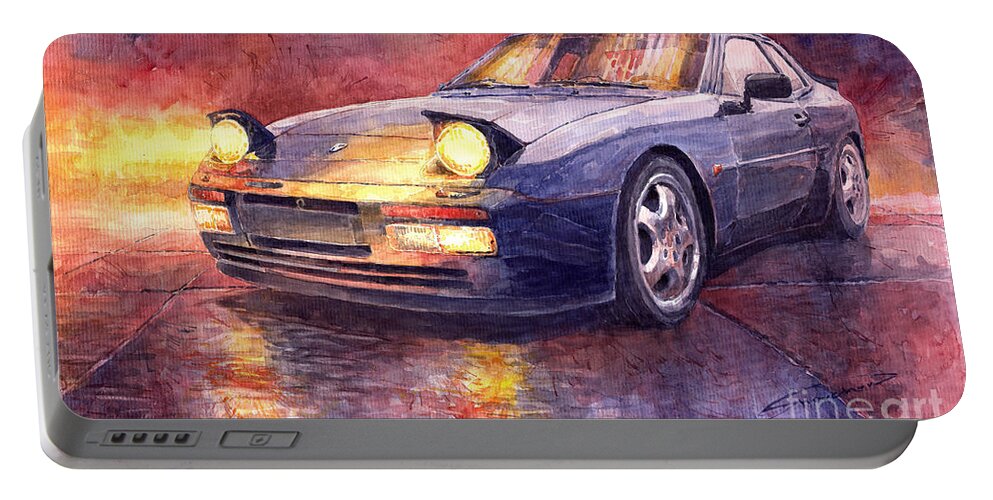 Shevchukart Portable Battery Charger featuring the painting Porsche 944 Turbo by Yuriy Shevchuk
