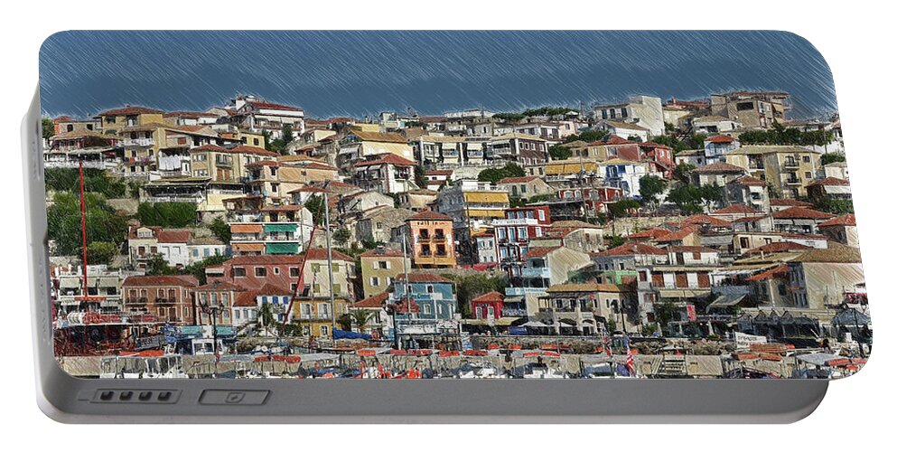 Parga Portable Battery Charger featuring the drawing Port City Parga Greece - DWP1163344 by Dean Wittle