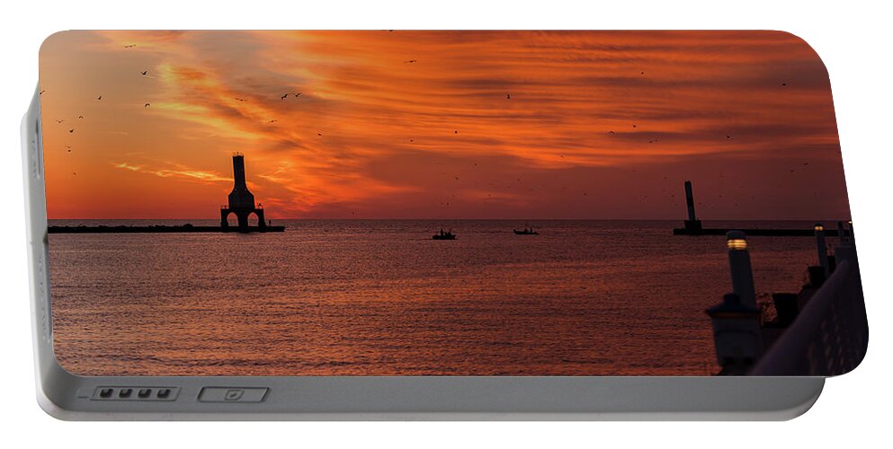 Sunrise Portable Battery Charger featuring the photograph Port Washington Marina Sunrise by James Meyer