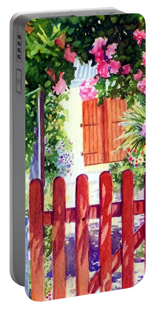 Sables D'olonne Portable Battery Charger featuring the painting Porte du jardin - La Chaume - Vendee - France by Francoise Chauray