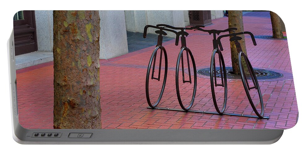 Photography Portable Battery Charger featuring the photograph Portland Bike Racks by Steven Clark
