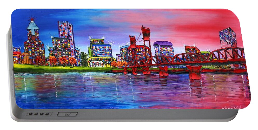  Portable Battery Charger featuring the painting Portland City Lights #106 by James Dunbar