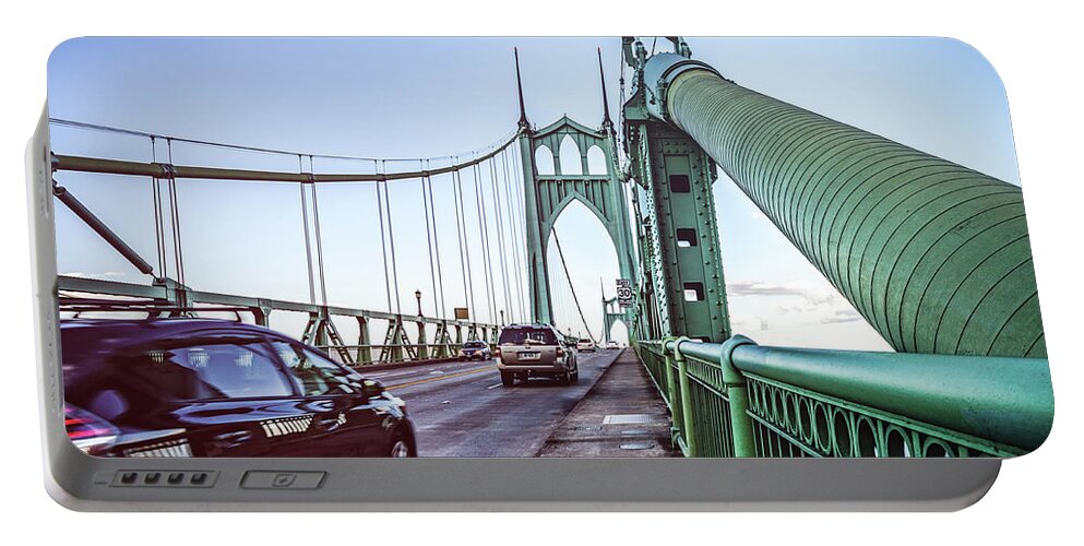 Bridge Portable Battery Charger featuring the photograph Portland Saint Johns Bridge by Anthony Doudt