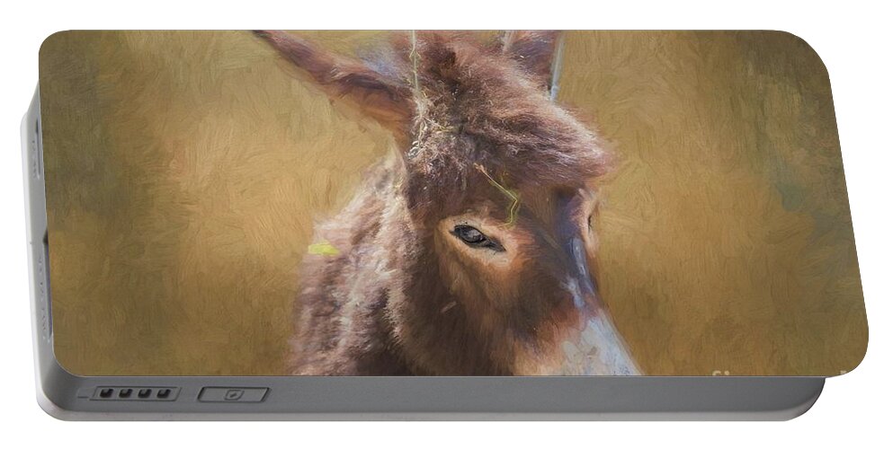 Donkey Portable Battery Charger featuring the mixed media Portrait of a Donkey by Eva Lechner