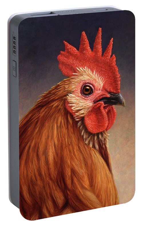 Rooster Portable Battery Charger featuring the painting Portrait of a Rooster by James W Johnson