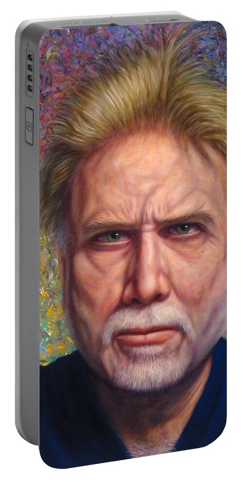 Self-portrait Portable Battery Charger featuring the painting Portrait of a Serious Artist by James W Johnson