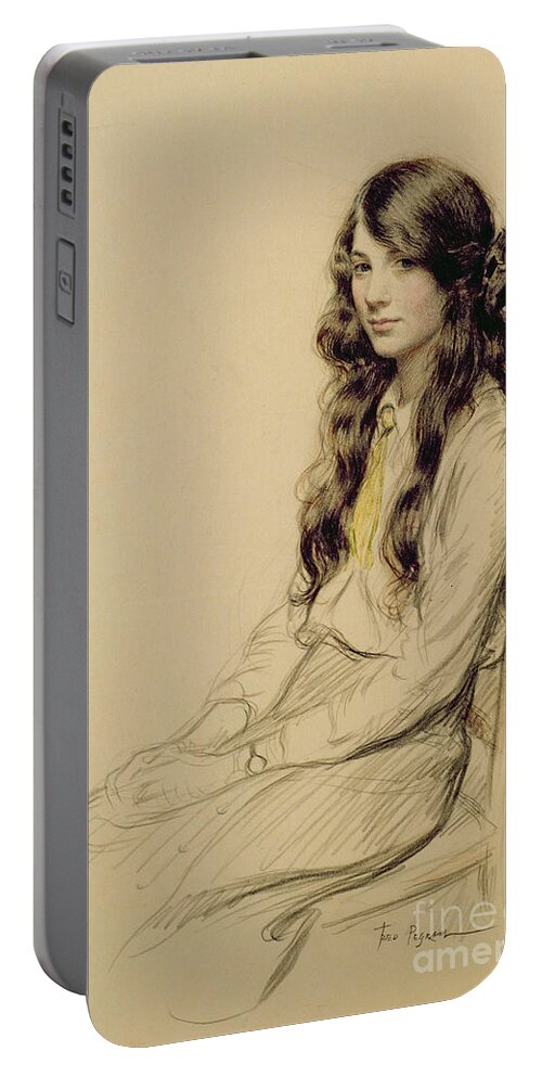 Portrait Portable Battery Charger featuring the drawing Portrait of a Young Girl by Frederick Pegram