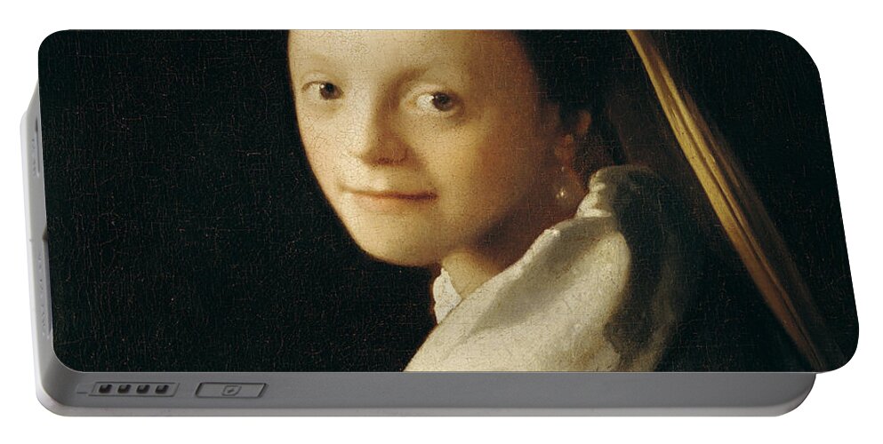 Vermeer Portable Battery Charger featuring the painting Portrait of a Young Woman by Jan Vermeer