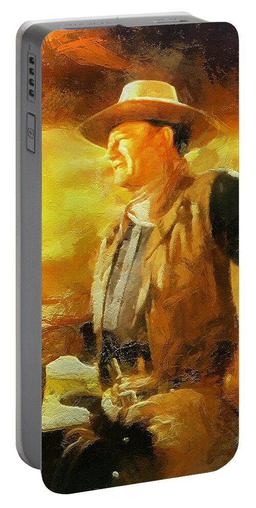 Portrait Portable Battery Charger featuring the digital art Portrait of John Wayne by Charmaine Zoe