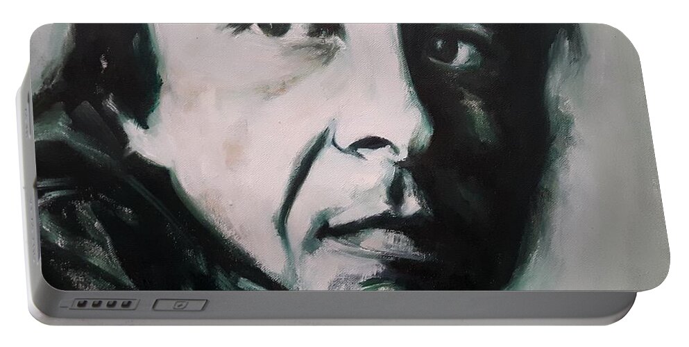 Leonard Cohen Portable Battery Charger featuring the painting Portrait of Leonard Cohen by Christel Roelandt