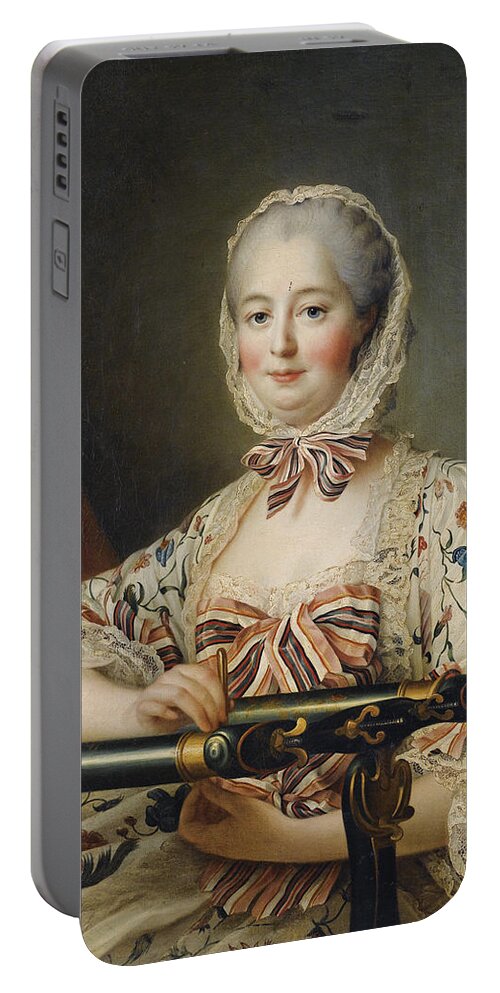 Francois-hubert Drouais Portable Battery Charger featuring the painting Portrait of Madam de Pompadour by Francois-Hubert Drouais