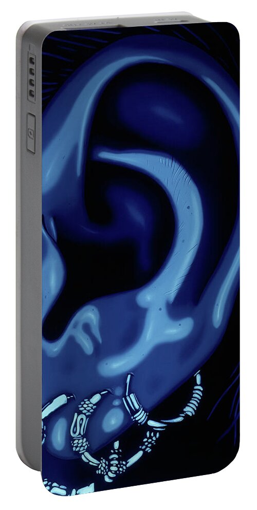  Portable Battery Charger featuring the painting Portrait of my Ear in Blue by Paxton Mobley